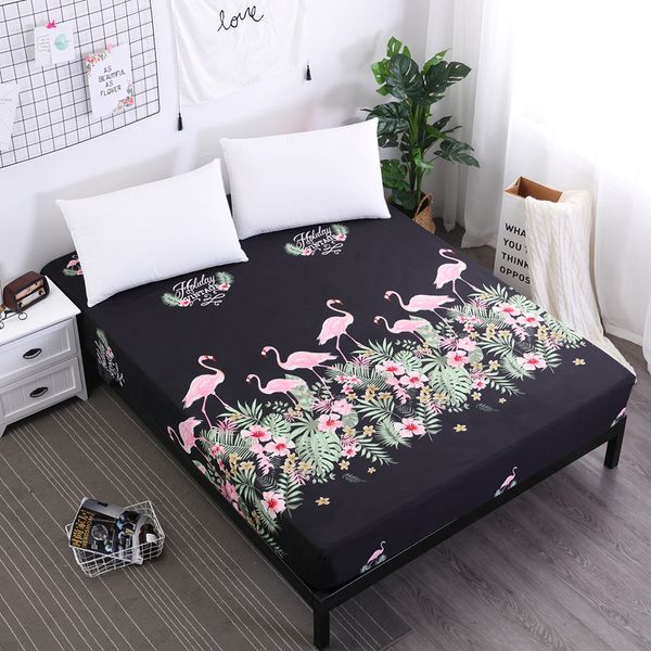

flamingo print fitted sheet plaid mattress cover with all-round elastic rubber band bed sheet floral with 10 sizes for choice