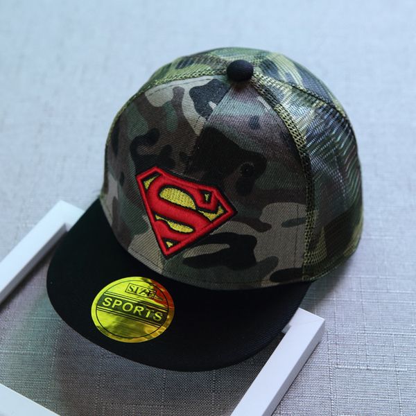 

sqteio детский камуфляж лето mesh cap мультфильм капитан америка супермен человек-паук плоский по хип-хоп hat бейсболке, Blue;gray