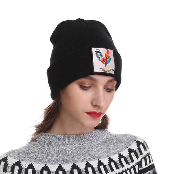 

women's winter hats men's black knitted beanie hat female embroidery animal hip hop cap white red balaclava skullies hats