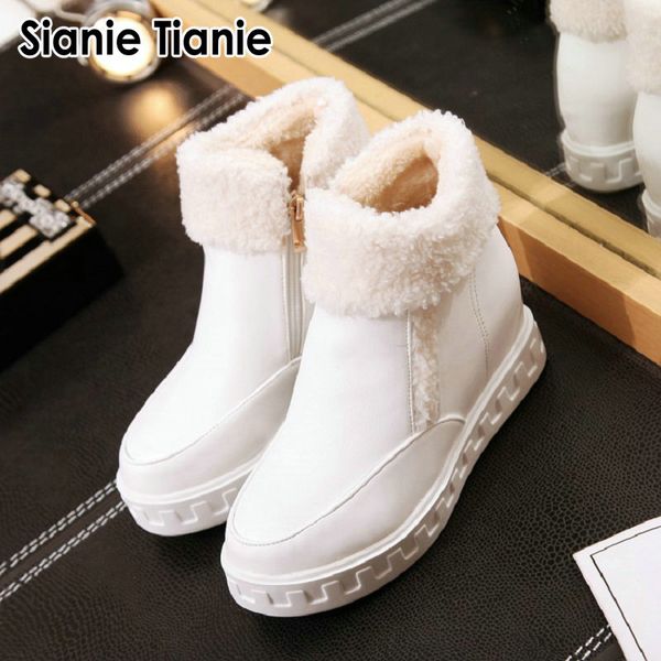 

sianie tianie 2020 winter warm plush faux fur inside woman boots size 34-43 white hidden wedges high heels women snow boots, Black