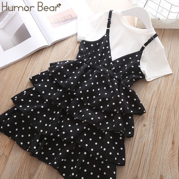 

humor bear girl clothes suit 2019 summer new dot sling cotton t-shirt + pants 2pcs set bodysuit children baby girls clothing t200526, White