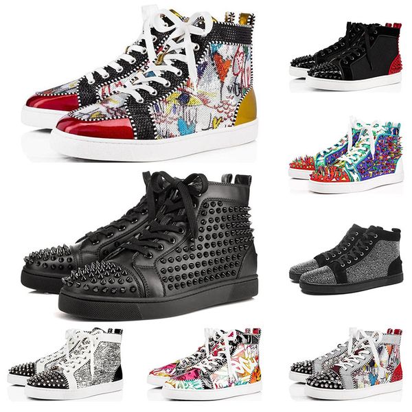 

fashion designer luxury studded spikes flats shoes red bottom shoes for men and women glitter party lovers genuine leather sneakers