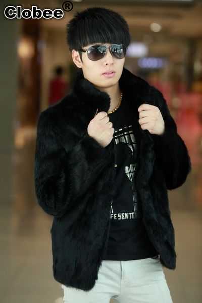

2019 winter faux fur coat leather jacket mens short design black casual fur parka outwear jaqueta de couro masculina x816, Black;brown