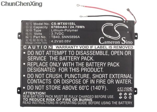 

cameron sino 6700mah battery l-l-l dc110510, snn5896a, tb40 for motorola mz615, mz616, mz617, xoom 2 10.1