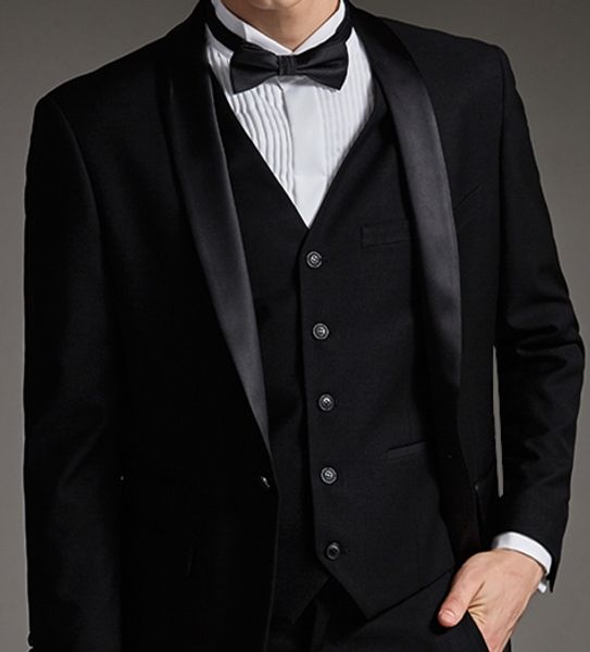 

classic shawl lapel wedding tuxedos slim fit suits for men groomsmen suit prom formal suits (jacket+pants+vest+tie) 848, Black;gray