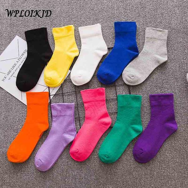

wploikjd]harajuku cute korean candy color socks women yellow gray white socks women cotton college style calcetines mujer meias, Black;white