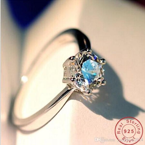

wholesale infinity classical 6 claw fashion jewelry real 925 sterling silver round cut white z cz diamond women wedding bridal ring gift, Slivery;golden