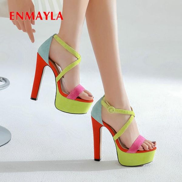 

enmayla genuine leather party buckle strap platform high super platform sandals women shoes mixed colors fashion sandals, Black