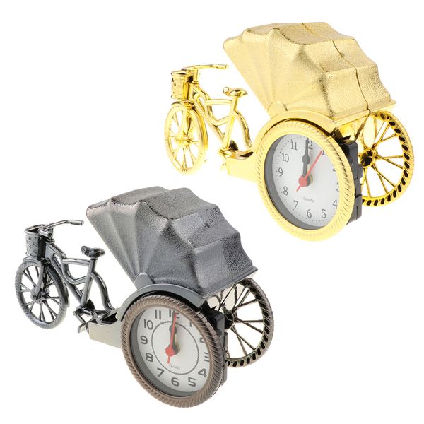 

2pcs retro ricksha clock sculpture tricycle jinrikisha model craft clock