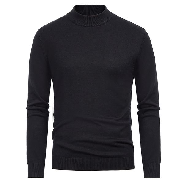 

men spring fall sweater warm basic elastic slim stylish long sleeve mock neck pullover solid knitting sweater men knitwear, White;black