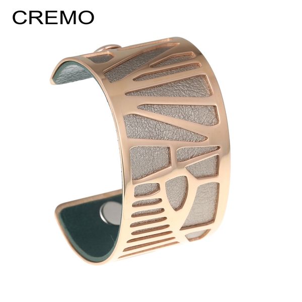 

cremo 2019 new fashion jewelry cuff bangles for women bijoux stainless steel bracelets bangles interchangeable leather band, Black