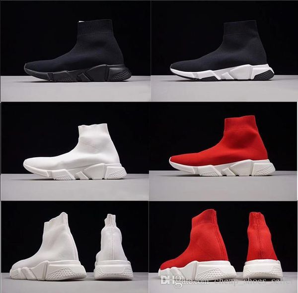 

2019 new 577balenciaga designer speed trainer fashion men women sock shoes black white blue oreo flat mens sport runner sneakers size 36-45, White;red