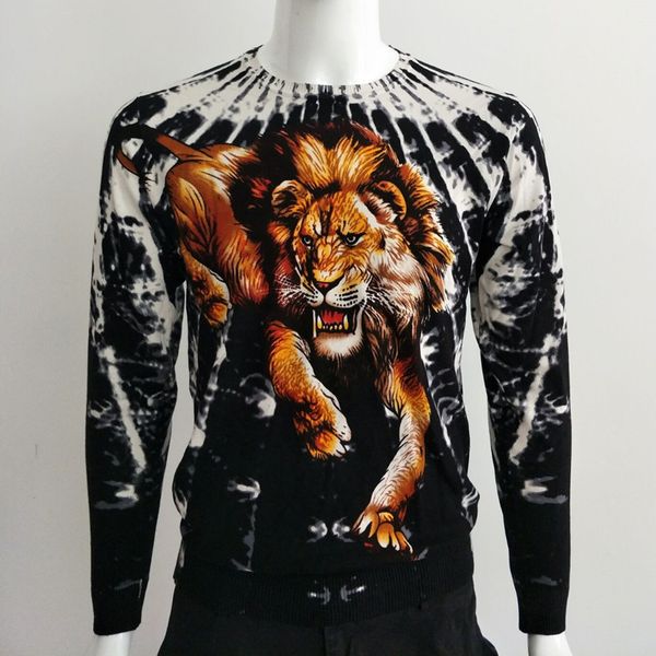 

creative animal lion pattern 3d printing fancy pullover sweater spring2019 new soft smooth elastic sweater men -3xl, White;black