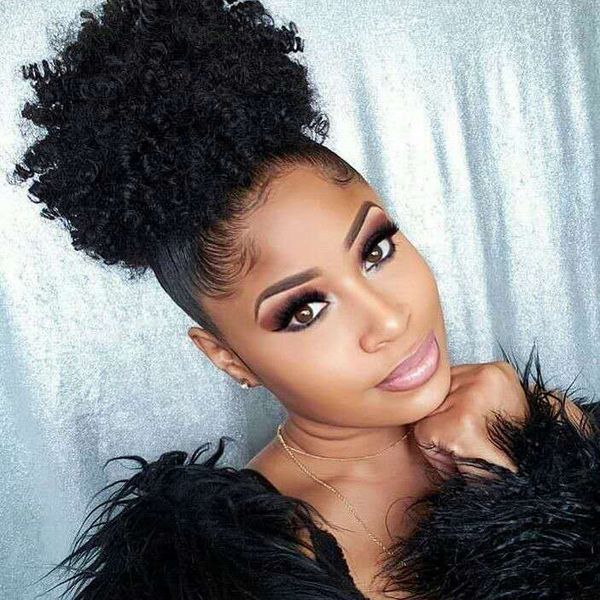 Cabelo Humano Afro Com Cordão Rabo de Cavalo Curto Kinky Curly Hair Bun Extensão Donut Chignon Hairpieces 120g Updo Extensões de Cabelo com Dois Clips