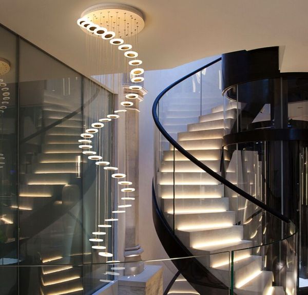 LED Luzes pendentes Escada espiral Simple Light Iluminação interna Villa Office Hotel Lobby Lamp Chandelier Redonda Lâmpadas Droplight Criatividade MYY