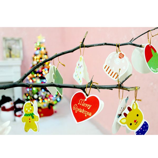 

14pcs diy greeting card tree/heart/star paper pendants ornaments for christmas party xmas tree ornaments kids gifts decorations