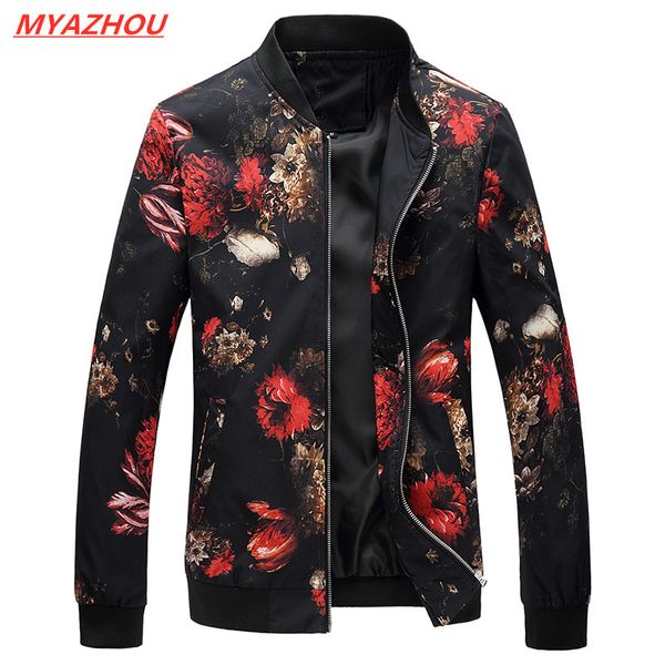 

men 2019 spring autumn bomber jacket fashion floral printed mens plus size 6xl casual jackets long sleeve windbreaker coat, Black;brown
