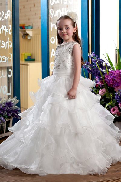 Kleinkind formelle Blumenmädchenkleider für Vintage Hochzeit knielange Perlen Korsett Rücken Baby Kinder Erste Kommunionkleider Spitze Spitze