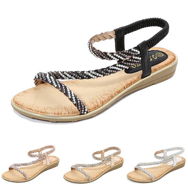 

summer women ladies fashion crystal bling shoes woman bohemian flat-bottomed sandals ladies beach casual shoes feminina #j, Black