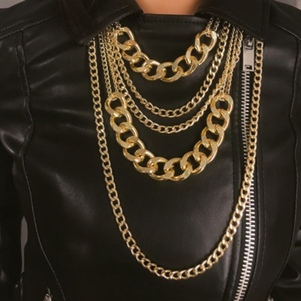 

dvacaman ethnic cuban choker necklace collar women male jewelry multi layer aluminum thick chain chunky necklace steampunk man, Silver
