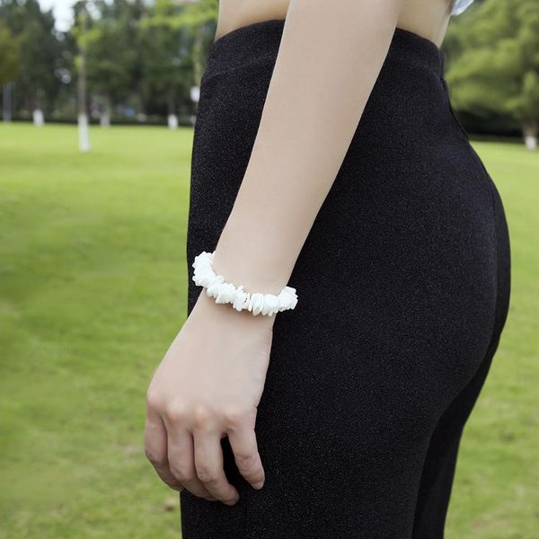 

bohemian hawaii puka white clam chips shell bracelet irregular chips seashell armband pulsera summer beach statement jewelry, Black