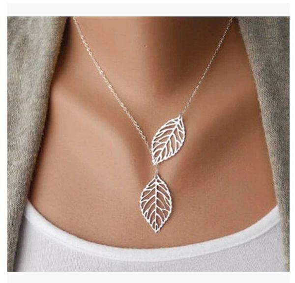 

wholesale love two leaves pendant chain necklace for women bijoux collares jewelry exo colar 2019 new girl one direction na607, Silver