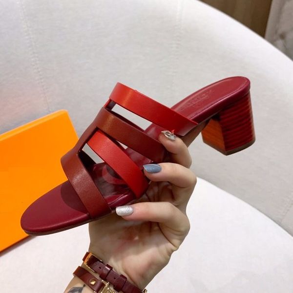 

brand women cow leather open toe chunky heel slippers summer cool heels beach sandals pumps fashion casual rivets home moccasins shoe,35-42, Black