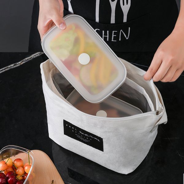

portable canvas lunch bag thermal insulated lunch box detachable hand bag container office school storage bags