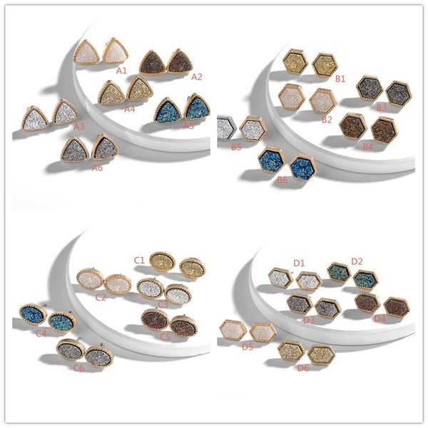 

кендра 5styles друзи drusy серьги позолоченные имитация кристалл камень шестиугольника смолы круглый круг серьги, Silver