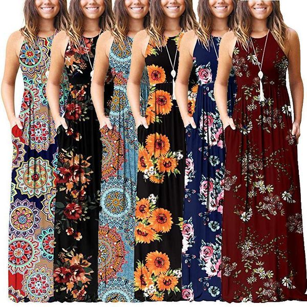 

plus size women's long spring summer printed sleeveless camisole printing national cotton dresses for girls 14 teen to 60, Black;gray