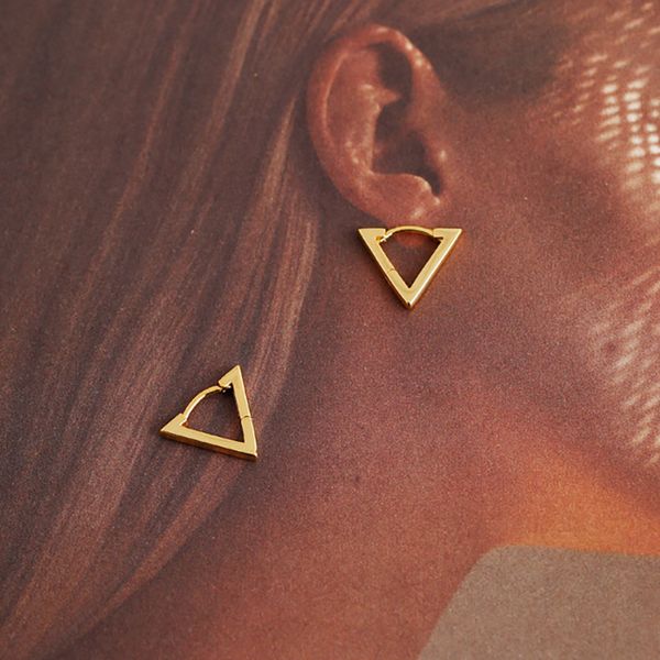 

100% 925 silver small gold color golden fold triangle huggie hoop earring ear ring clip for women pendientes geometric fashion, Golden;silver