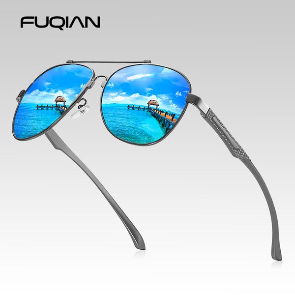 

fuqian 2020 brand design pilot polarized men sunglasses new technology memory metal sun glasses women driving sunglass uv400, White;black