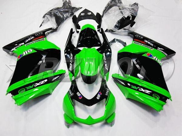 

4gifts injection mold new abs motorcycle full fairings set fit for kawasaki ninja250r ex250 zx250r 250 2008 - 2014 body set green luster