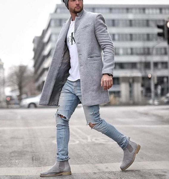 

2020 autumn and winter trench coat men's outerwear trend of fashion boutique mid-length overcoat selling woolen, Black