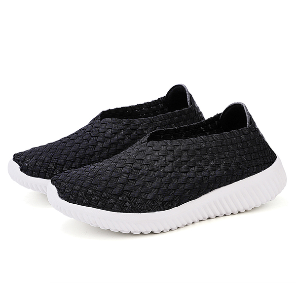 

women shoes 2019 summer breathable flats shoes light flat loafers wokr sneakers flats handmade woven big size, Black