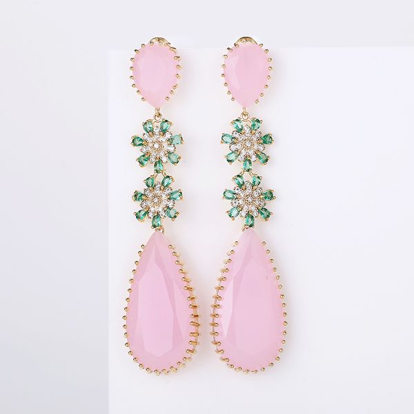 

pink color zircon drop earrings luxury long water drop shape cz stone elagant lady`s earrings jewelry for wedding xiumeiyizu new, Silver