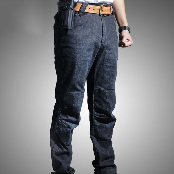 

men tactical jeans warm breathable wear-resistant sweat absorbing multi-pockets denim pants msk66, Blue