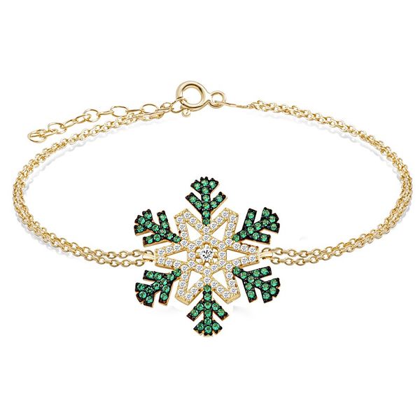 

925 sterling silver green white snowflake bracelet, Golden;silver