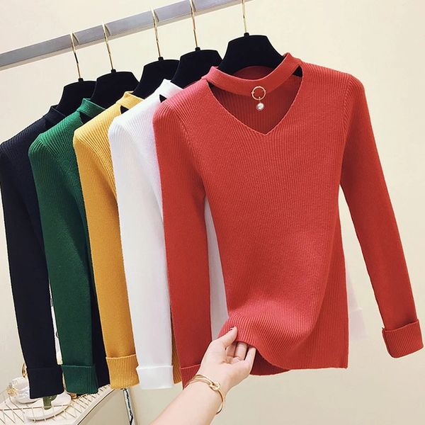 

v-neck autumn winter pullover and sweater women knitted long sleeves sweater thick warm femme jumper, White;black