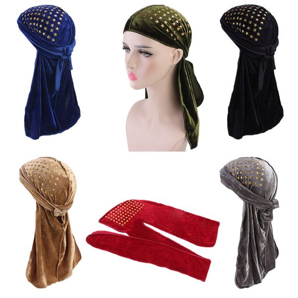 

turban new style gold star decoration velvet durag headwrap