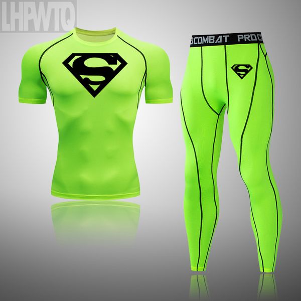 

men's compression gym training clothes suits workout jogging sportswear fitness dry fit tracksuit short sleevetights, Black;blue