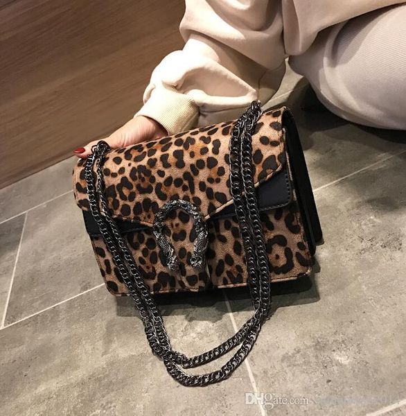 

outlet brand women bags street trend leopard shoulder bag new frosted leather messenger bag personality snake lock chain bag