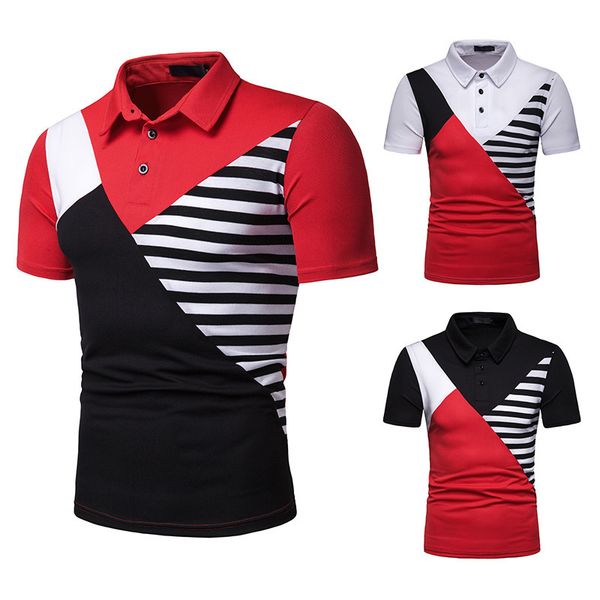 

2019 new style summer men stripes joint ouma short sleeve polot shirt d15, White;black