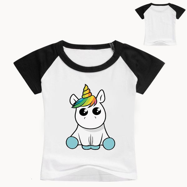 

unicorn in large child printing round collar cartoon short sleeve shirt t134 t shirts, Black