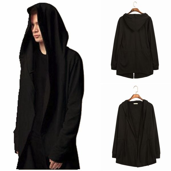 

men hooded sweatshirts with black gown hip hop mantle hoodies fashion jacket long sleeves cloak man's coats outwear