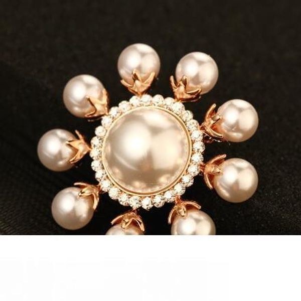 

luxury pearl sunflower brooches for women fashion gold plated vintage brooch pins crystal scarf buckle indian jewelry 2016 now, Gray
