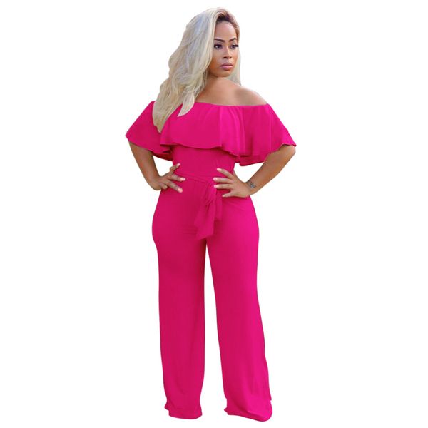 

women off shoulder jumpsuit elegant sashes casual long trouser overalls pants ruffle collar summer loose rompers, Black;white