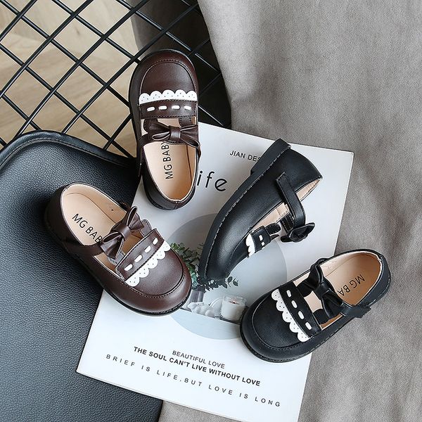 

baby girls leather british party student shoes sandals solid flat with shoes for children kids sneakers smg110, Black;grey