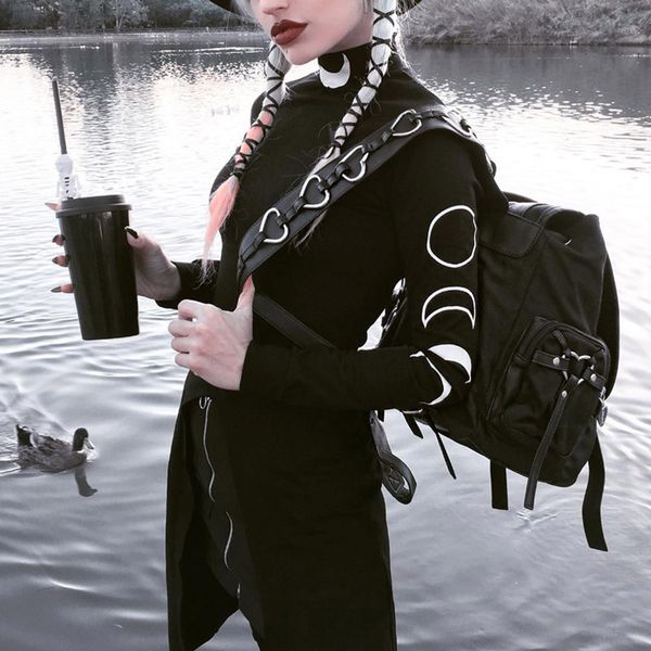 

женская платье black street gothic style punk vadim moon печати платья с длинным рукавом стенд платье длиной до колен vestidos de festa f26, Black;pink