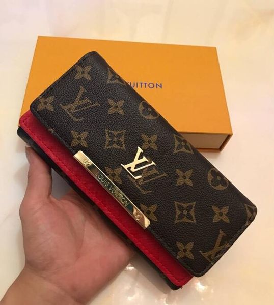 

2019 fashion designer clutch genuine leather wallet with dust bag, Red;black